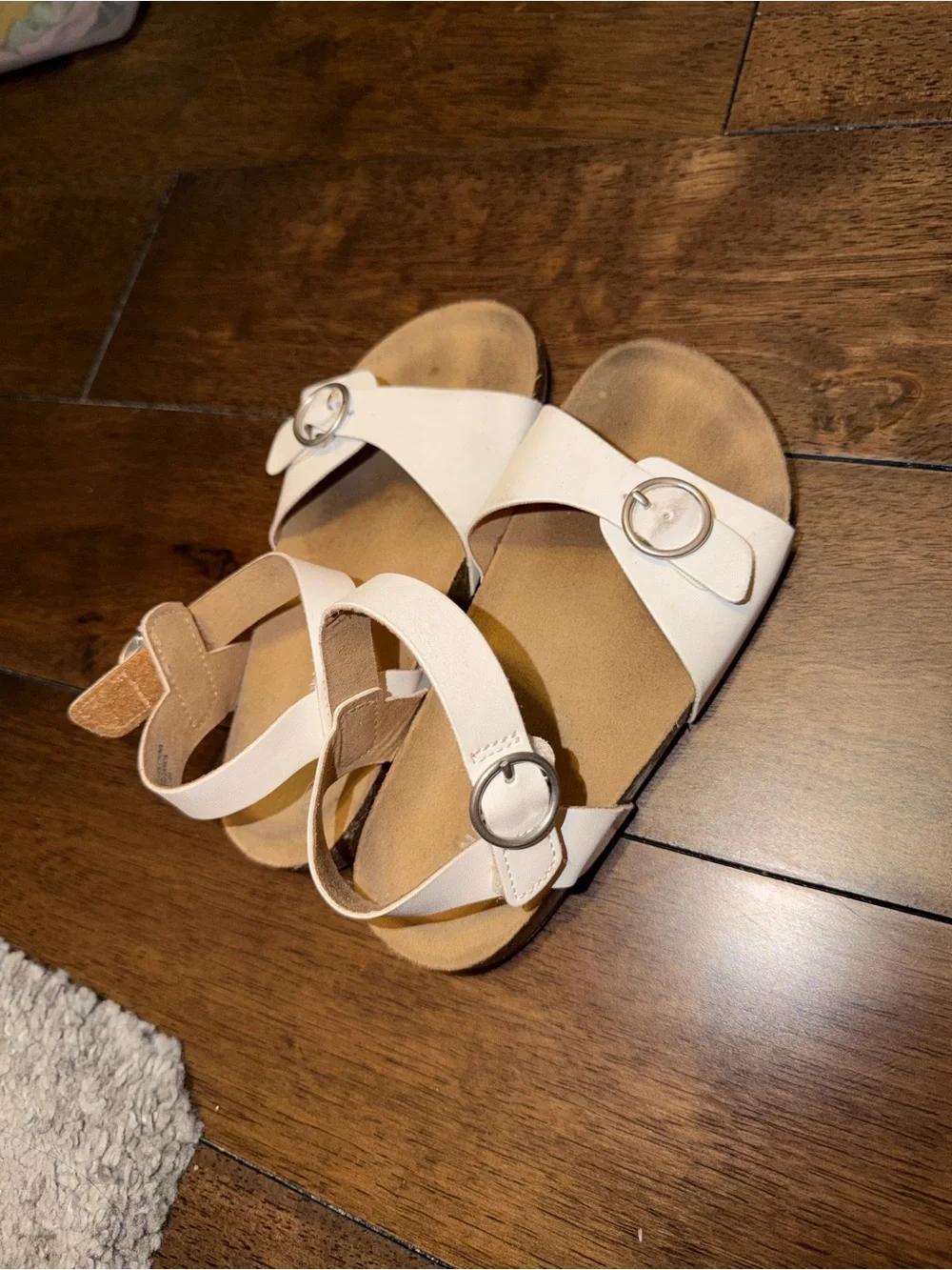 Old Navy White Double-Strap Sandals with Silver Buckles